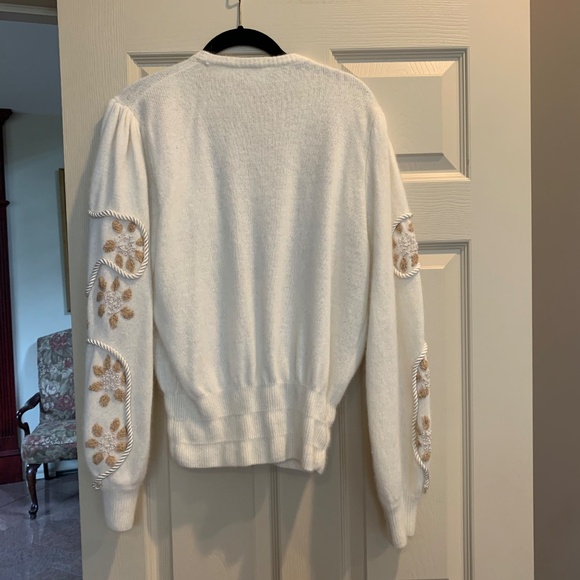 Madeleine Cream/Tan Embellished Cardigan Sweater sz S - Picture 5 of 5